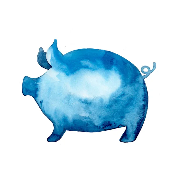Varken Dier Aquarel Illustratie neus in blauwe kleur Hand geschilderd geïsoleerd op witte achtergrond — Stockfoto