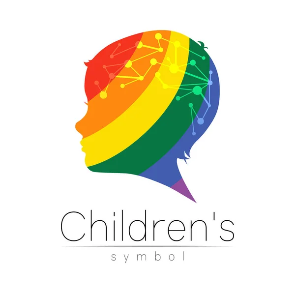 Logotipo de color del vector infantil de los niños crecidos.Silhouette perfil de la cabeza humana. Logotipo conceptual para personas, niños, autismo, niños, terapia, clínica, educación. — Archivo Imágenes Vectoriales