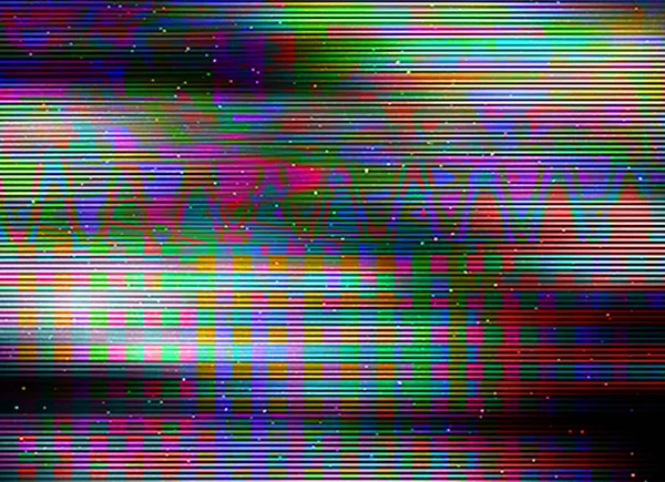 グリッチの背景コンピュータ画面エラーデジタルピクセルノイズ抽象的なデザイン写真テレビのグリッチ信号が失敗データの崩壊技術的な問題グランジの壁紙カラフルなノイズ — ストック写真