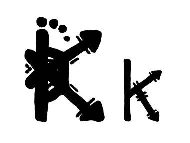 Afrika Kültür Vektörü Alfabesi Siyah Renk Balina Arkaplanı 'nda izole edildi. K harfi sembolü. Afro harfli Afrika Yazı Tipi. Yaratıcı Taslak Çizimindeki Klasik Güzel Yazı tipi