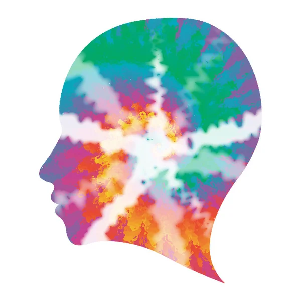 70s Shibori Tie Dye Abstrakcyjne tło w profilu głowy człowieka Kształt Hippie Style Psychodeliczna tkanina Boho Design Hippy Swirl — Zdjęcie stockowe