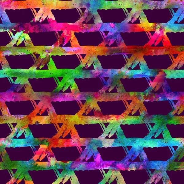 Πινέλο Stroke Geometric Grung Pattern Seamless σε φόντο χρωμάτων Rainbow. Gunge Collage Watercolor Υφή για Εφηβικά και Σχολικά Παιδικά Υφασμάτινα Αποτυπώματα Grange Design με γραμμή — Φωτογραφία Αρχείου