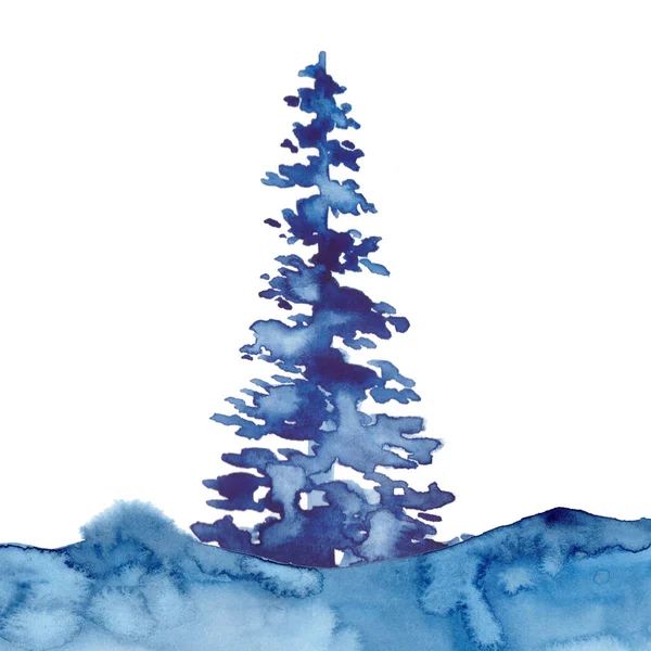 Aquarela de Natal Árvore Azul Design Fundo do elemento pinhal no fundo branco. Natal feriado decorativo inverno aguarela abeto. Véspera de conceito para cartão de saudação. Ano Novo festa pintura — Fotografia de Stock