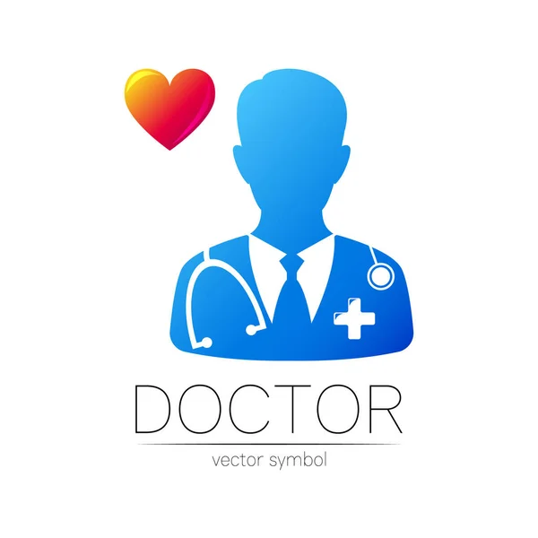 Orvos sebész vektor logotípus kék és piros színben. Silhouette orvosszakértő. Logó a klinikának, a kórháznak, a kardiológiának, az orvostudománynak és az üzletnek. Elkülönítve a fehérektől. Sablon web, identitás stílus — Stock Vector