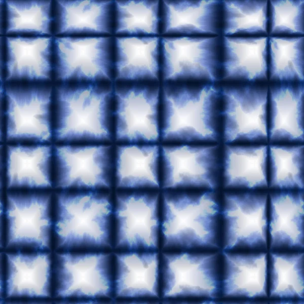Tie Dye Shibori Seamless Pattern Background in Blue color Boho Plaid Check Color Design in 1970 — Stock Photo, Image