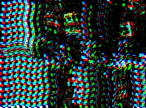 Glitch TV Techno psychedelischen Hintergrund. Alter VHS-Bildschirmfehler. Digitales Pixelrauschen abstraktes Design. Foto-Panne. Fernsehsignalausfall und buntes Rauschen — Stockfoto