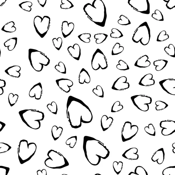 Vector Brush Heart Seamless Pattern Love Grange Minimalist Design in Black Color. Modern Grung Collage Background for kids fabric and textile — Stock Vector