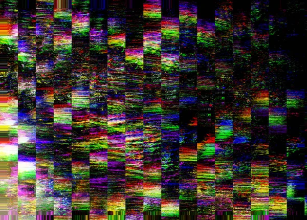Glitch psykedelisk gammal TV bakgrund med brus skärm fel. Digital pixel buller abstrakt design. Fotofel. Tv-signalen slutar fungera. Tekniska problem grunge tapet. Färgglada ljud — Stockfoto