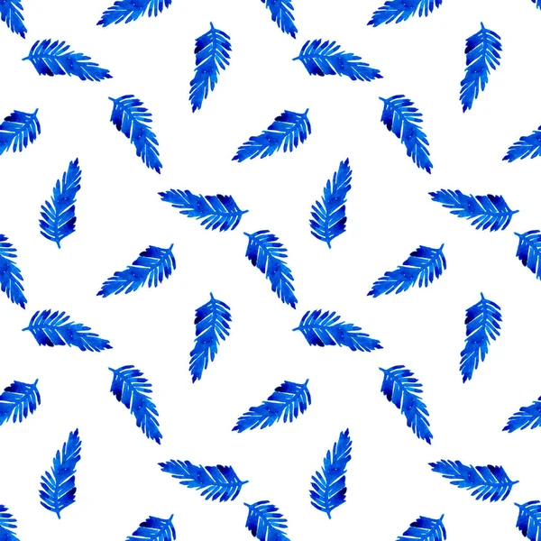 XMAS aquarel Tak dennenboom naadloos patroon in blauwe kleur. Hand geschilderde bloemen takken dennenboom achtergrond of behang voor decoratie, verpakking of kerstcadeau — Stockfoto