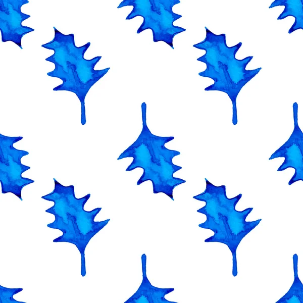 XMAS 수채화 Poinsettia Seamless Pattern in Blue Color. 손으로 인쇄 한 전나무의 배경이나 장식, 래핑 또는 크리스마스 선물용 벽지 — 스톡 사진