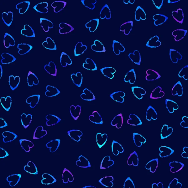 Aquarell Pinsel Herz nahtlose Muster Love Grange handgemaltes Design in blauer Farbe. Moderner Grung Collage Hintergrund für Kinder Stoff und Textil — Stockfoto