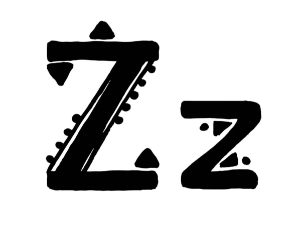 アフリカ文化ベクトル白の背景に隔離されたアルファベット黒の色。手書き文字Z記号。アフリカ文字でアンティークアフリカフォント。クリエイティブスケッチでヴィンテージクールな顔が描かれた — ストックベクタ
