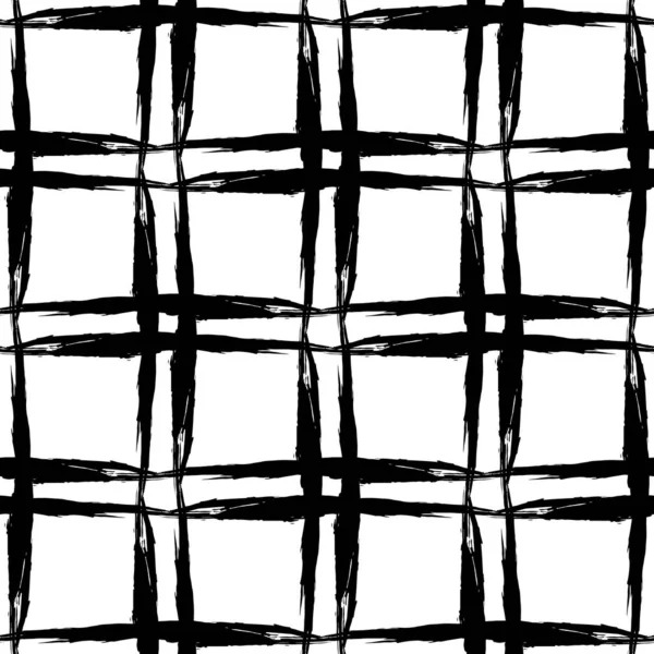 Vector Plaid Brush Seamless Pattern Grange Minimalist Check Geometric Design in Black Color. Modern Grung Collage Background for kids fabric and textile — Stock Vector