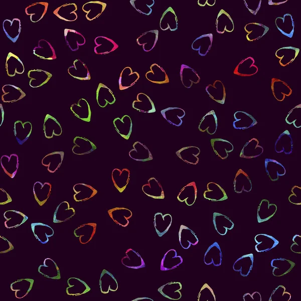 Akvarell borste hjärta sömlös mönster kärlek Grange handmålad design i regnbåge färg. Modern Grung Collage Bakgrund för barn tyg och textil — Stockfoto