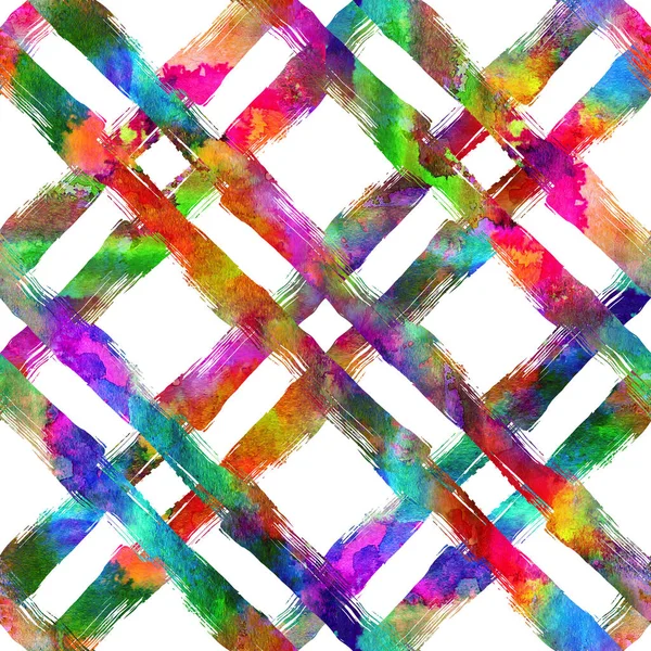 Spazzola ad acquerello Plaid Seamless Pattern Grange Controlla il design geometrico in colore arcobaleno. Moderno Strokes Grung Collage Sfondo per tessuti e tessuti per bambini — Foto Stock