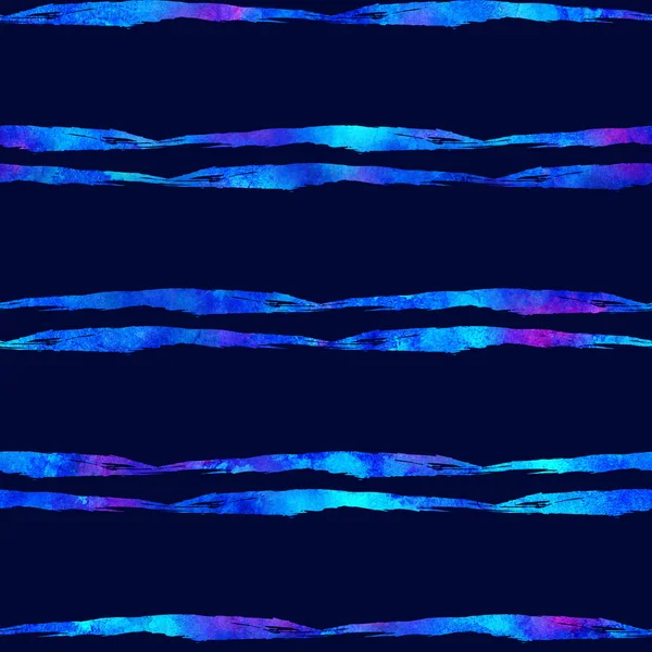 Watercolor Brush Stripes Seamless Pattern Hand Painted Grange Geometric Design in Blue Color. Modern Strokes Grung Collage Background