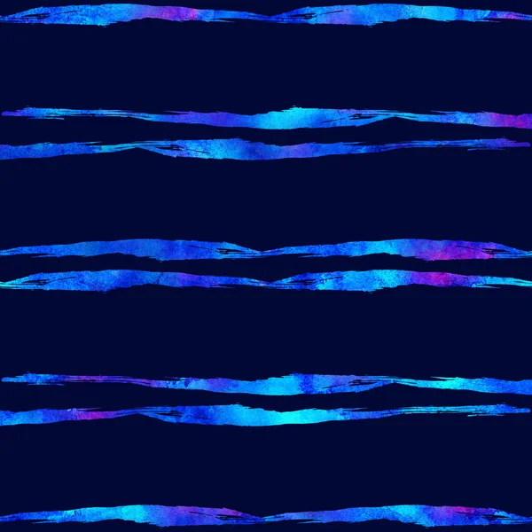 Aquarel Borstel strepen Naadloos patroon Hand geschilderd bereik Geometrische ontwerp in blauwe kleur. Moderne beroertes Grung Collage Achtergrond — Stockfoto