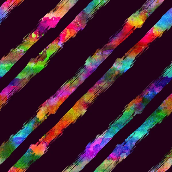Akwarela Brush Stripes Bezszwowy wzór Grange Geometryczne wzornictwo w kolorze tęczy. Nowoczesne Strokes Grung Collage Tło dla tkanin i tekstyliów dla dzieci — Zdjęcie stockowe