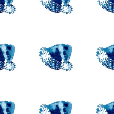 XMAS suluboya Noel Baba Şapka Desensiz Mavi Renkli. El boyası Cap Kostüm arka planı ya da Süs, Paket veya Noel Hediyesi için duvar kağıdı