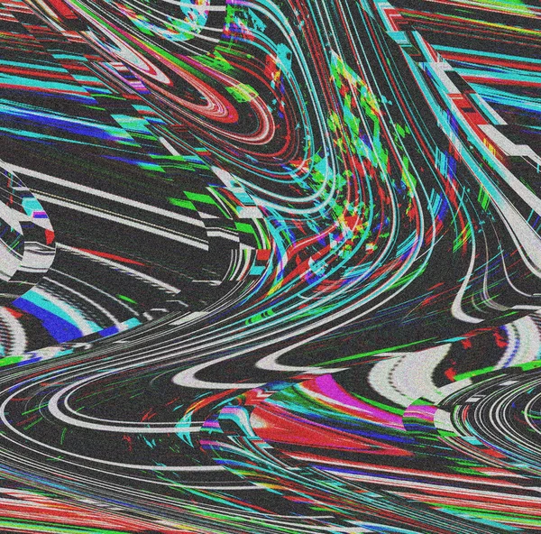 Glitch fundo psicodélico. Erro na tela da TV antiga. Design abstrato de ruído de pixel digital. Falha fotográfica. O sinal da televisão falha. Problema técnico grunge papel de parede. Ruído colorido — Fotografia de Stock