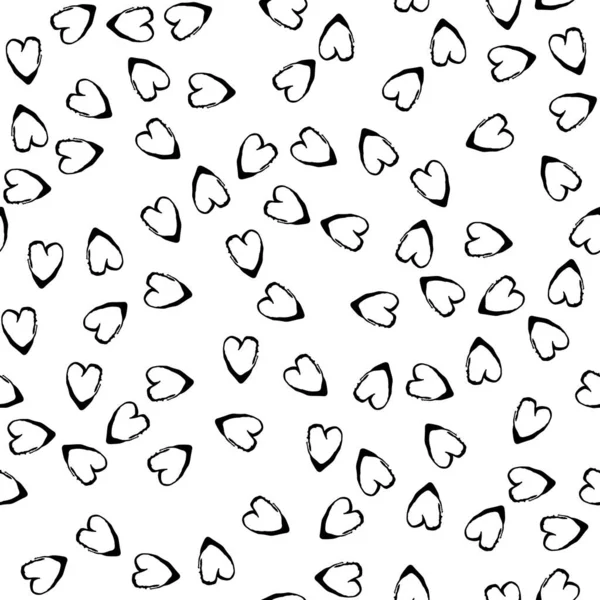 Vector Brush Heart Seamless Pattern Love Grange Minimalist Design in Black Color. Modern Grung Collage Background for kids fabric and textile — Stock Vector