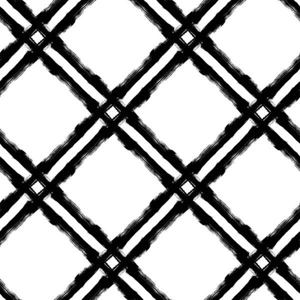 Vector Plaid Brush Seamless Pattern Grange Minimalist Check Geometric Design in Black Color. 어린이 직물 과 직물을 위한 현대의 그 랑 콜라주 콜라주 — 스톡 벡터