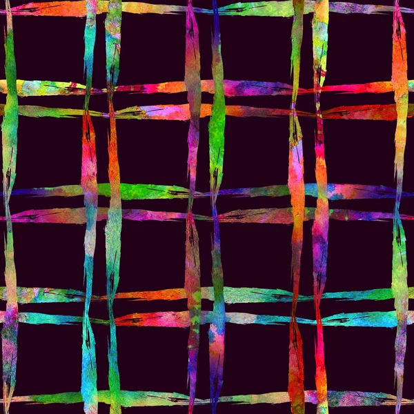Watercolor Brush Plaid Seamless Pattern Grange Ellenőrizze Geometrikus tervezés szivárvány szín. Modern Strokes Grung kollázs háttér gyerekeknek szövet és textil — Stock Fotó