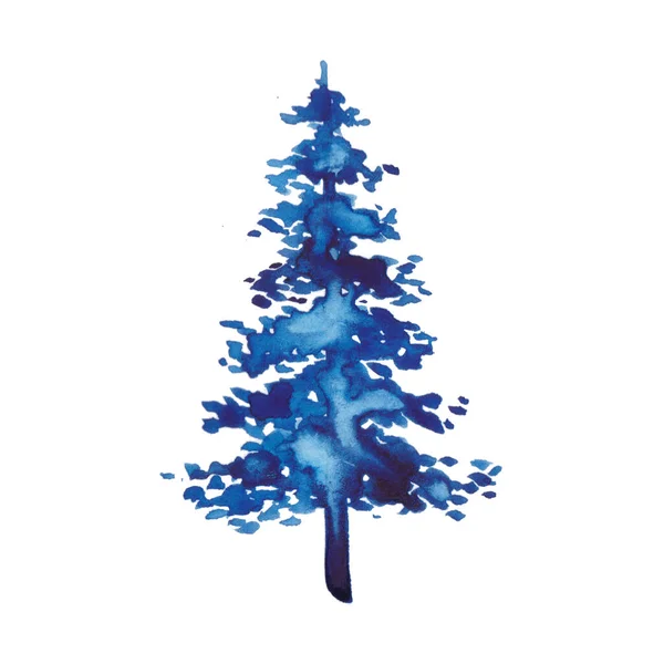 Acuarela de Navidad Blue Tree Design Antecedentes de pino sobre fondo blanco. Navidad vacaciones decorativo invierno acuarela abeto. Concepto víspera de la tarjeta de felicitación. Año nuevo fiesta pintura — Foto de Stock