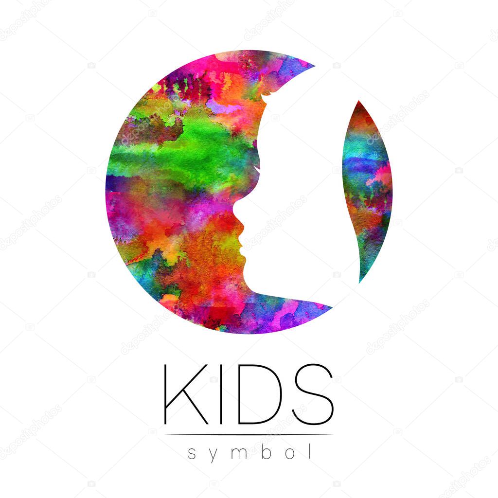 Child Logo Color Symbol Care and Teacher. Silhouette profile human head Concept logo for people, children, autism, kids, therapy, clinic education. Template symbol modern