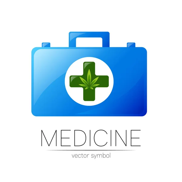 EHBO Logo Vector Medicijn Symbool met Hulpzak en Kruis voor Gezondheidszorg Ikoon van marihuana — Stockvector