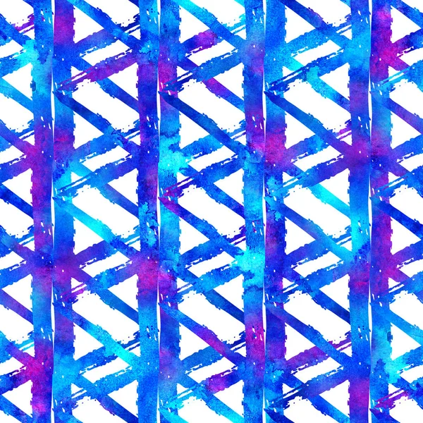 Pinselstrich Geometrisches Grung Pattern Nahtlos in blauer Farbe Hintergrund. Gunge Collage Aquarell Textur für Teenager und Schulkinder Stoffdrucke Grange Design mit Linien — Stockfoto