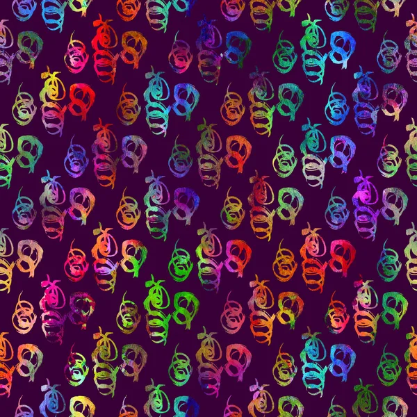 수채 색 물감없는 모양새 - 우아 한아 궁형 기하학적 무늬 그림에 손을 댄 보라색 배경 — 스톡 사진