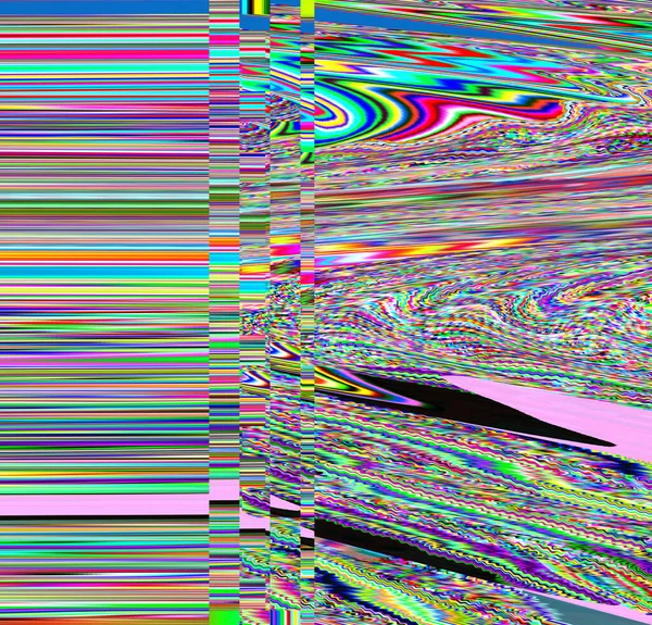 Glitch TV Techno fundo psicodélico. Erro de ecrã VHS antigo. Design abstrato de ruído de pixel digital. Falha fotográfica. Falha de sinal de televisão e ruído colorido — Fotografia de Stock