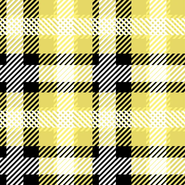 El patrón inconsútil adolescente del cheque a cuadros amarillo del vector en estilo abstracto geométrico se puede utilizar para el diseño de la tela de la manera del verano, vestido clásico textil de la escuela, manta de picnic, camisa femenina de impresión retro — Vector de stock