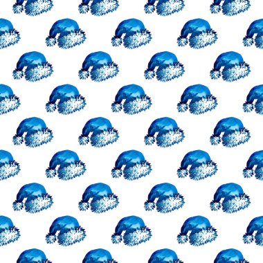 XMAS suluboya Noel Baba Şapka Desensiz Mavi Renkli. El boyası Cap Kostüm arka planı ya da Süs, Paket veya Noel Hediyesi için duvar kağıdı