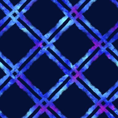 Suluboya fırça, ekoseli desensiz, el boyalı Grange Geometrik Tasarımı Mavi Renkli. Modern Vuruşlar ve Çizgiler
