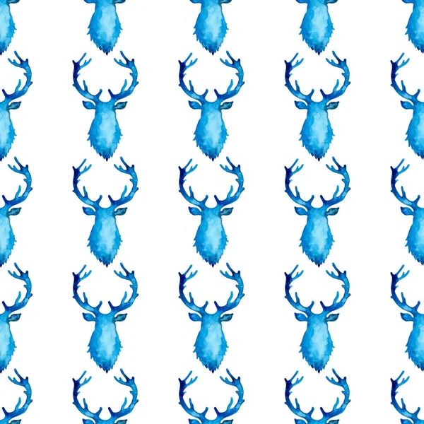 Renar XMAS akvarell Rådjur Stag emaljfritt Mönster i blå färg. Handmålade djur älg bakgrund eller tapet för prydnad, omslag eller julklapp — Stockfoto