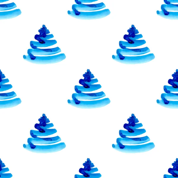 XMAS aquarela pinho árvore sem costura padrão na cor azul. Fundo de abeto pintado à mão ou papel de parede para ornamento, Envolvimento ou presente de Natal — Fotografia de Stock
