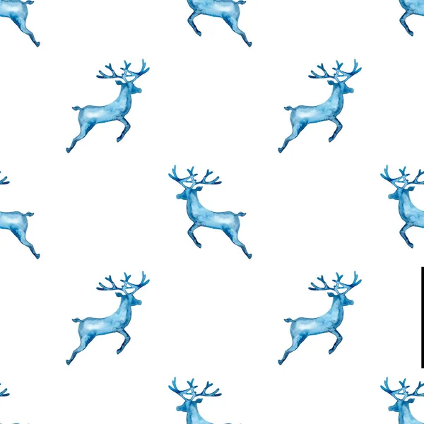 Олені XMAS акварель Deer Stag eamless Pattern in Blue Color. Hand Painted Animal Moose background or the wallpaper for Ornament, Wrapping or Christmas Gift — стокове фото