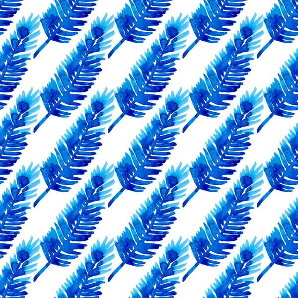 Acquerello XMAS Branch Pine Tree Pattern senza soluzione di continuità in colore blu. Rami floreali dipinti a mano abete sfondo o carta da parati per ornamento, avvolgimento o regalo di Natale — Foto Stock