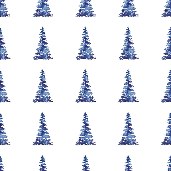 XMAS акварель Fir Tree Seamless Pattern in Blue Color. Hand Painted Spruce Pine ground or the wallpaper for Ornament, Wrapping or Christmas Decoration — стокове фото