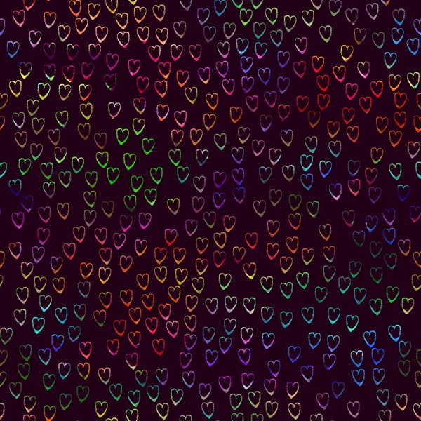 워터 컬러 브러시 하트 시무 패턴 러브 레인지 핸드 페인트 디자인 in Rainbow Color. 어린이 직물 과 직물을 위한 현대의 그 랑 콜라주 콜라주 — 스톡 사진