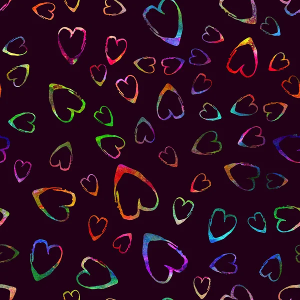 Waterverf borstel hart naadloos patroon liefde Grange Hand geschilderd ontwerp in Rainbow Color. Moderne Grung Collage Achtergrond voor kinderstof en textiel — Stockfoto