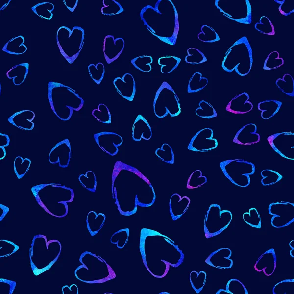 Watercolor Brush Heart Seamless Pattern Love Grange Hand Painted Design in Blue Color. Modern Grung Collage Background for kids fabric and textile — Stock Photo, Image