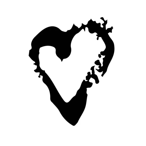 Vector Heart Brush Hand Drawn Element in Black Color Love Sign Sketch Style Abstract Decor Icon Isolated on white Background — Stock Vector