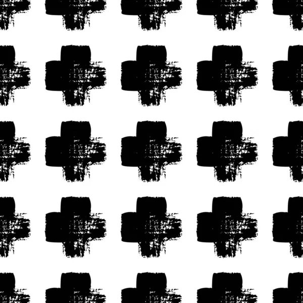 Vector Plaid Brush Seamless Pattern Grange Minimalist Check Diseño geométrico en color negro. Fondo Grung Collage moderno para tela y textil para niños — Archivo Imágenes Vectoriales