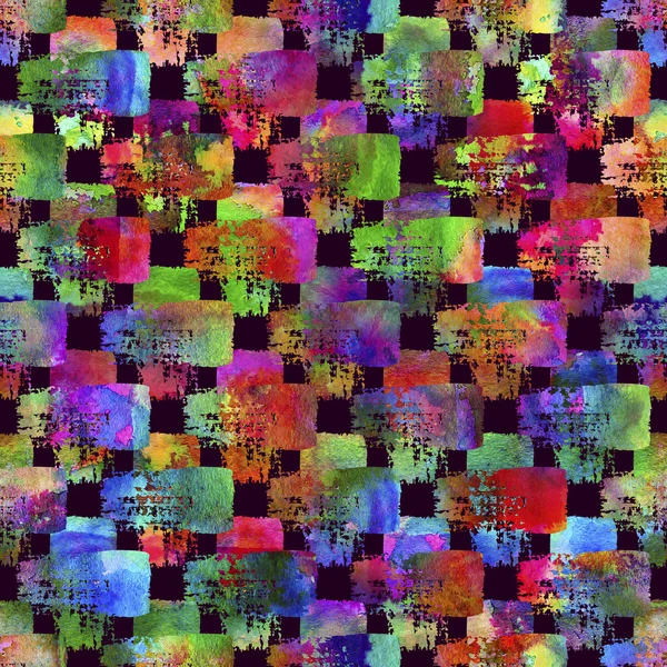 ( 영어 ) Brush Plaid Seamless Pattern Grange Check Geometric Design in Rainbow Color. 현대의 뇌졸중 그 랑은 어린이 직물 과 직물을 위한 콜라주입니다. — 스톡 사진