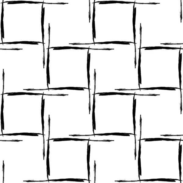 Vector Plaid Brush Naadloos patroon bereik Minimalistische check geometrisch ontwerp in zwarte kleur. Moderne Grung Collage Achtergrond voor kinderstof en textiel — Stockvector