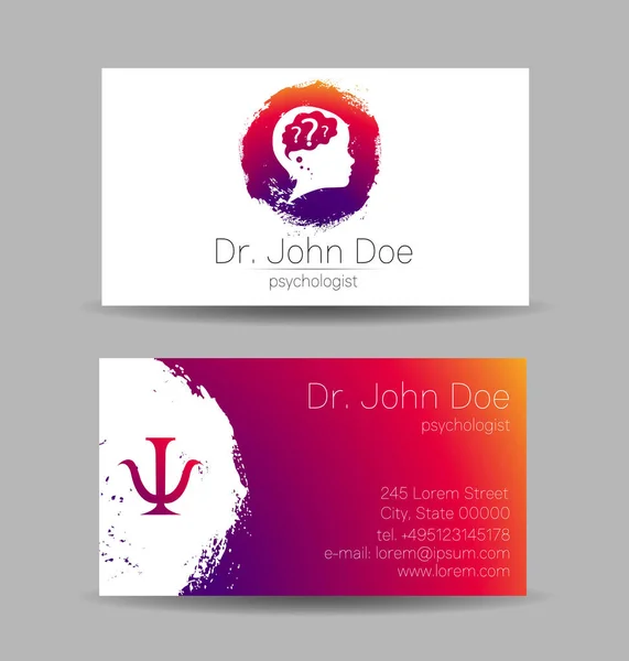 Pszichológia vektor Business Card Human Head Modern logó Creative style. Gyermek profil Silhouette Design koncepció. Márkás cég. A személyes látogatási kártyák elhelyezése — Stock Vector