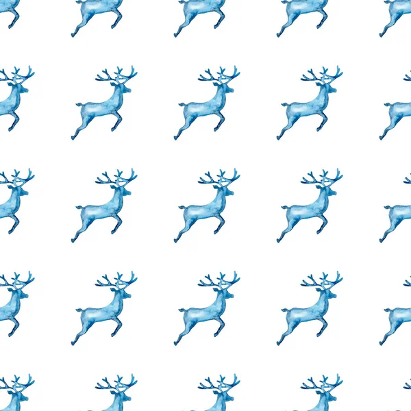 トナカイXMAS水彩ディアスタッグブルーカラーでシームレスなパターン。手描きの動物のムースの背景や装飾品、包装やクリスマスプレゼントのための壁紙 — ストック写真